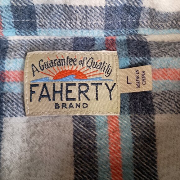 Faherty Men's L Multicolor Plaid Flannel Double Chest Pocket Lumberjack Shirt - Picture 2 of 8